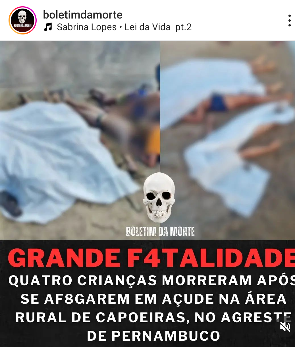 4 Crianças morr3m afogadas em Capoeiras